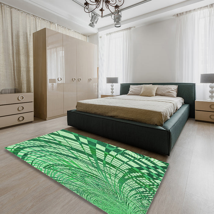 Patterned Green Rug in a Bedroom, pat2107grn