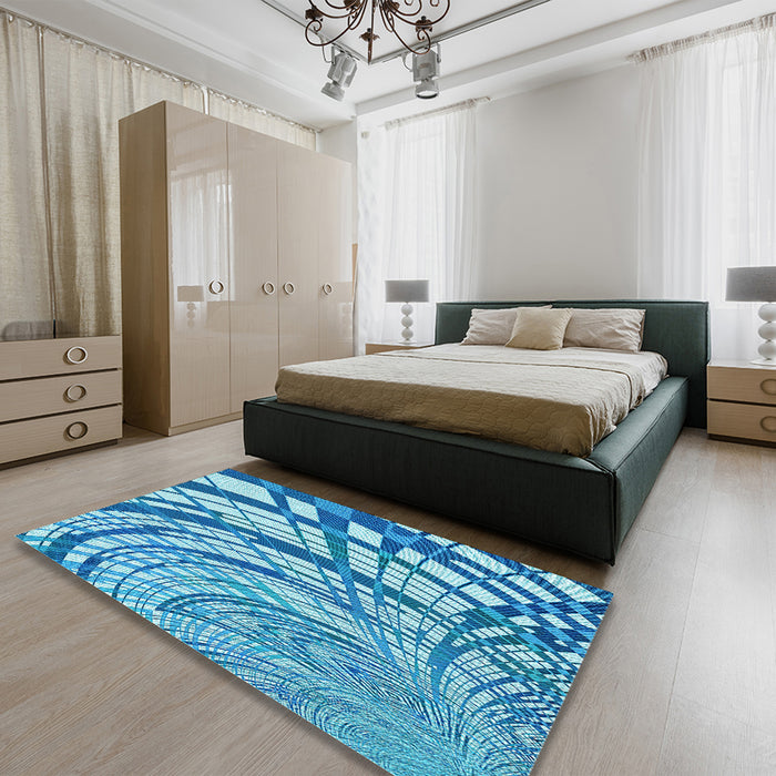 Round Machine Washable Transitional Blue Rug in a Office, wshpat2107lblu