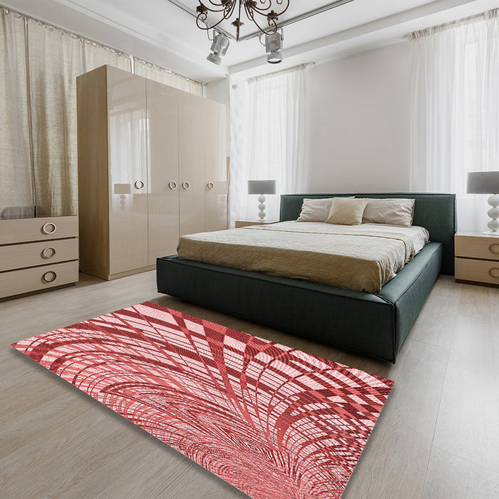 Patterned Pastel Pink Rug in a Bedroom, pat2107rd