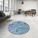 Round Patterned Coral Blue Novelty Rug in a Office, pat2107