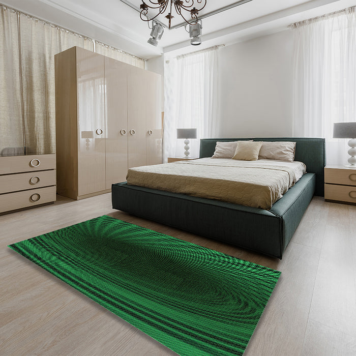 Patterned Dark Forest Green Rug in a Bedroom, pat2108grn