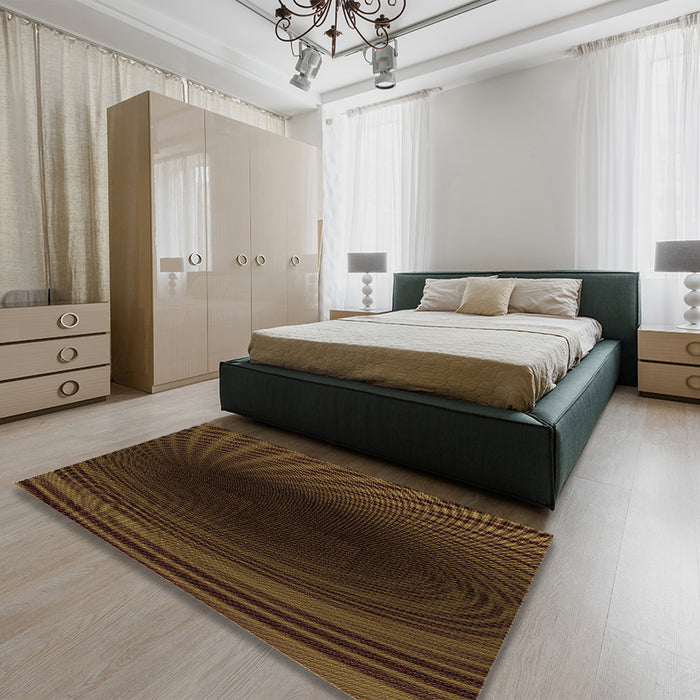 Patterned Dark Bronze Brown Rug in a Bedroom, pat2108org