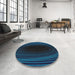 Round Machine Washable Transitional Night Blue Rug in a Office, wshpat2108