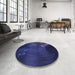 Round Patterned Royal Blue Rug in a Office, pat2109blu