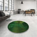 Round Patterned Dark Forest Green Rug in a Office, pat2109grn