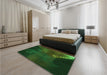 Patterned Dark Forest Green Rug in a Bedroom, pat2109grn