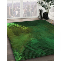 Patterned Dark Forest Green Rug, pat2109grn