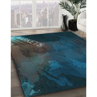 Patterned Dark Slate Grey Green Rug, pat2109lblu