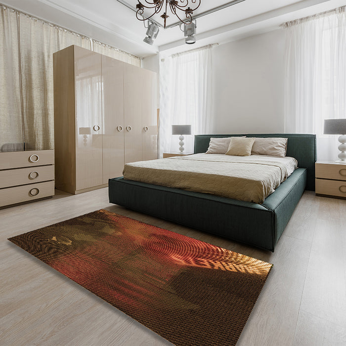 Patterned Mahogany Brown Rug in a Bedroom, pat2109org