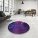 Round Patterned Dark Purple Rug in a Office, pat2109pur