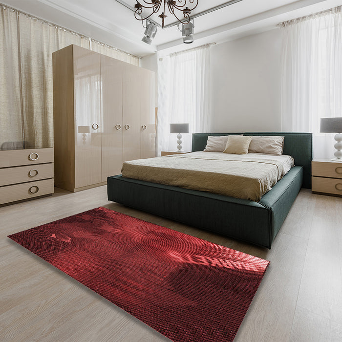 Patterned Dark Red Rug in a Bedroom, pat2109rd