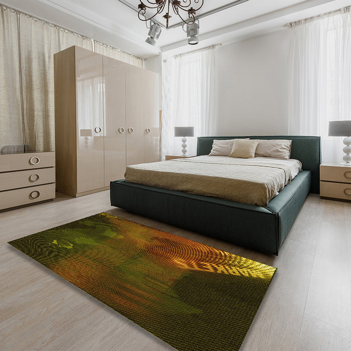 Patterned Dark Bronze Brown Rug in a Bedroom, pat2109yw