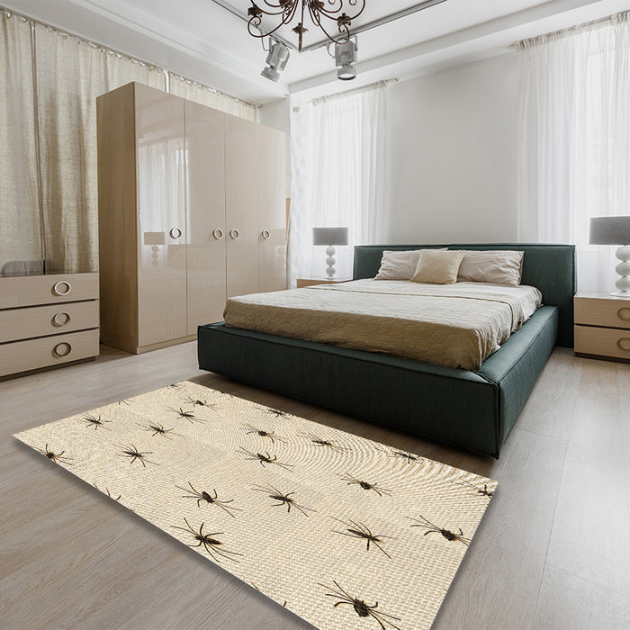 Patterned Moccasin Beige Rug in a Bedroom, pat211brn