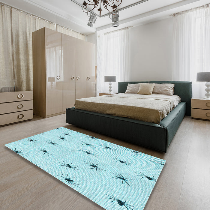 Round Machine Washable Transitional Diamond Blue Rug in a Office, wshpat211lblu