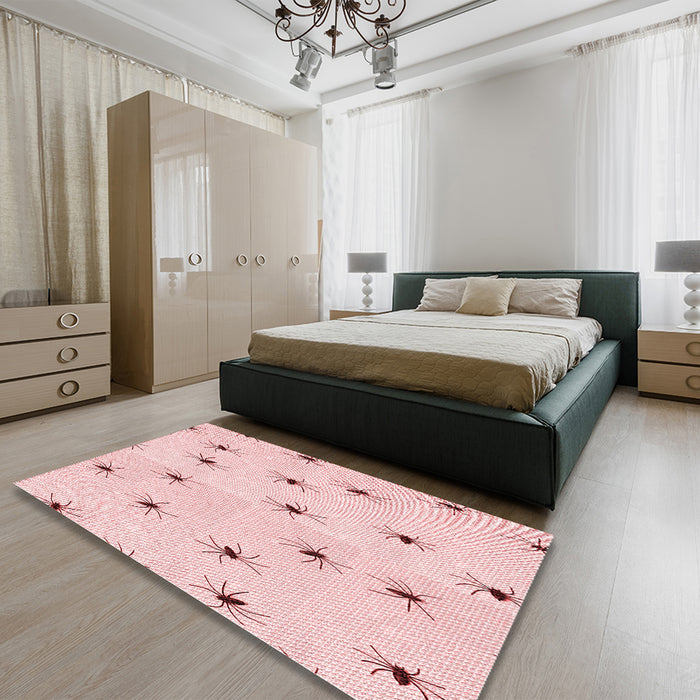 Patterned Light Coral Pink Rug in a Bedroom, pat211rd