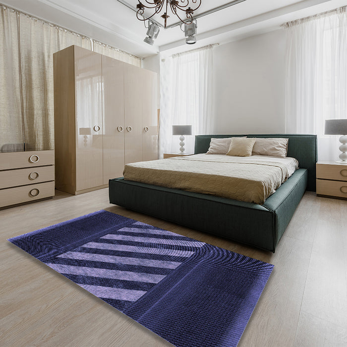 Round Machine Washable Transitional Night Blue Rug in a Office, wshpat2110blu