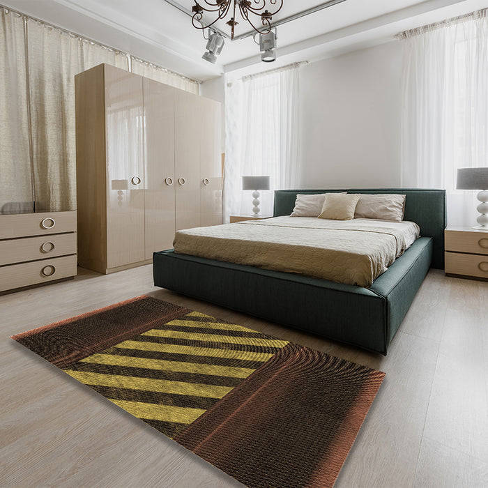 Patterned Black Brown Rug in a Bedroom, pat2110brn