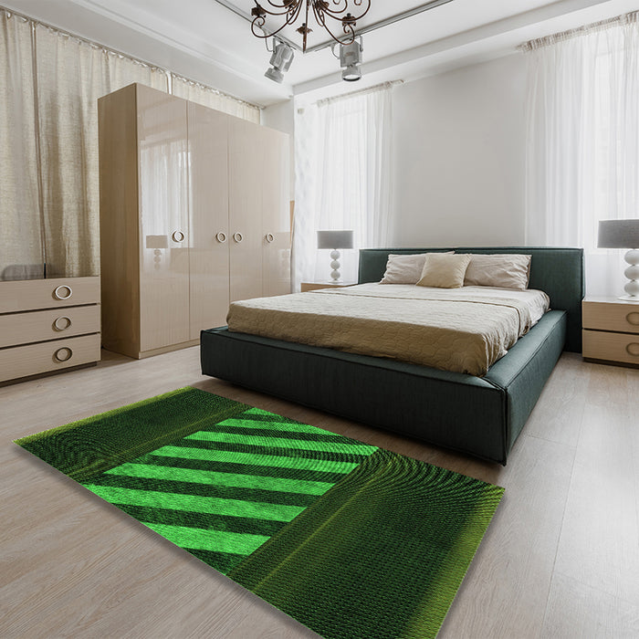 Patterned Dark Forest Green Rug in a Bedroom, pat2110grn