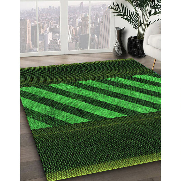 Patterned Dark Forest Green Rug in Family Room, pat2110grn