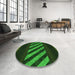 Round Patterned Dark Forest Green Rug in a Office, pat2110grn