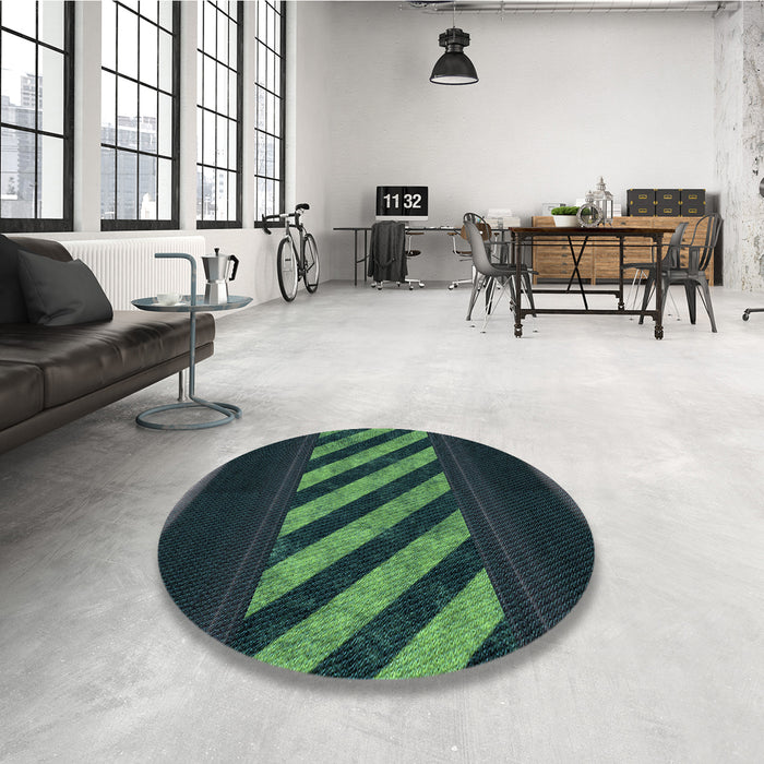 Round Patterned Dark Slate Grey Green Rug in a Office, pat2110lblu