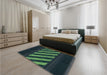 Patterned Dark Slate Grey Green Rug in a Bedroom, pat2110lblu