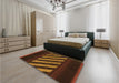 Patterned Mahogany Brown Rug in a Bedroom, pat2110org