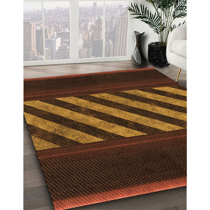 Patterned Mahogany Brown Rug in Family Room, pat2110org