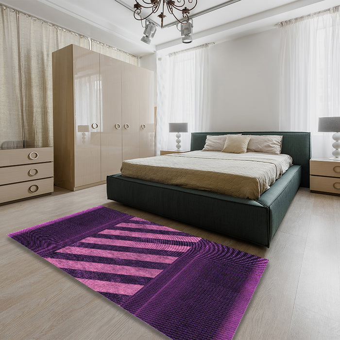 Round Machine Washable Transitional Orchid Purple Rug in a Office, wshpat2110pur