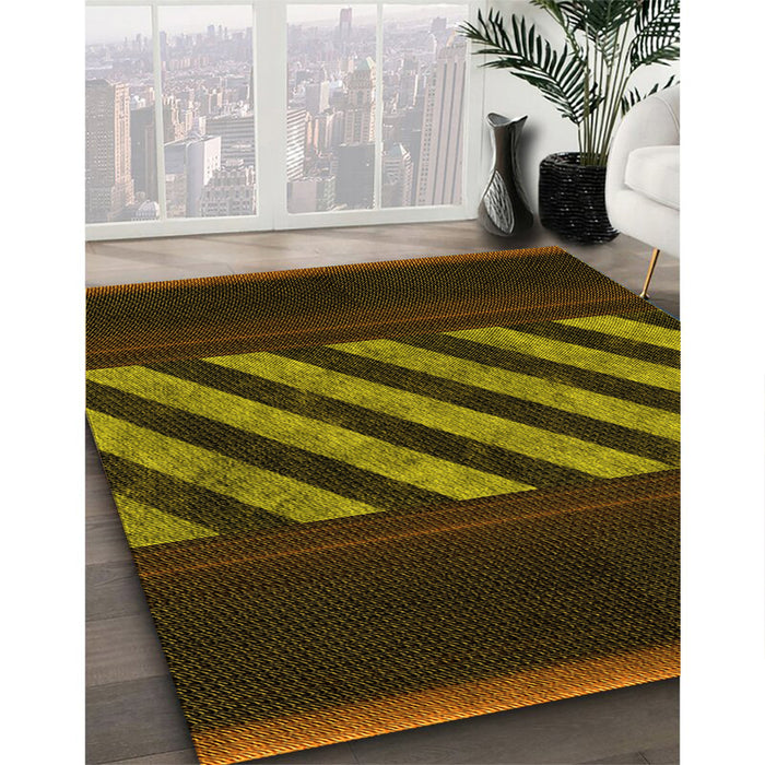 Patterned Dark Yellow Green Rug in Family Room, pat2110yw
