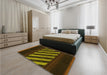Patterned Dark Yellow Green Rug in a Bedroom, pat2110yw