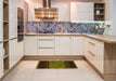 Patterned Dark Yellow Green Rug in a Kitchen, pat2110yw