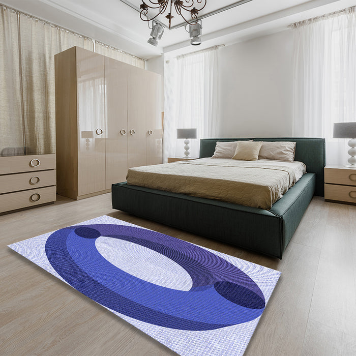 Round Machine Washable Transitional Jeans Blue Rug in a Office, wshpat2111blu
