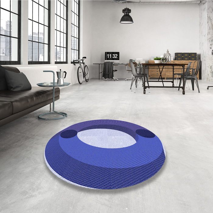 Round Patterned Jeans Blue Rug in a Office, pat2111blu