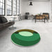 Round Patterned Green Rug in a Office, pat2111grn