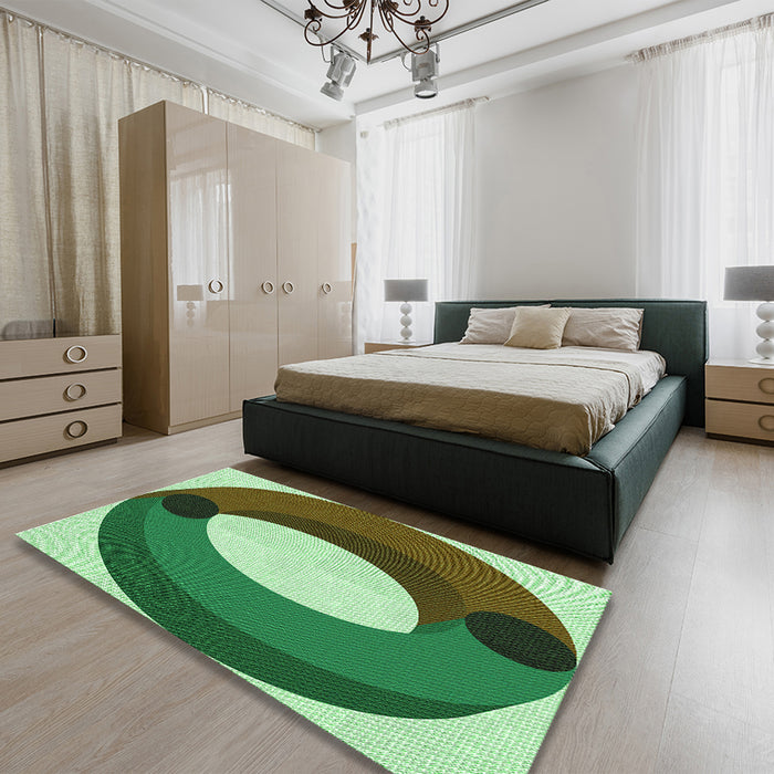 Patterned Green Rug in a Bedroom, pat2111grn