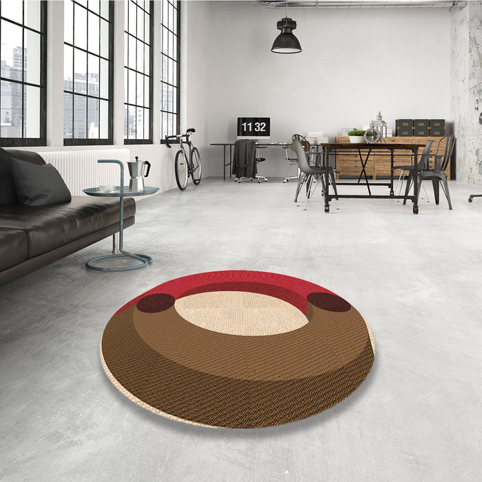 Round Patterned Tomato Red Rug in a Office, pat2111org