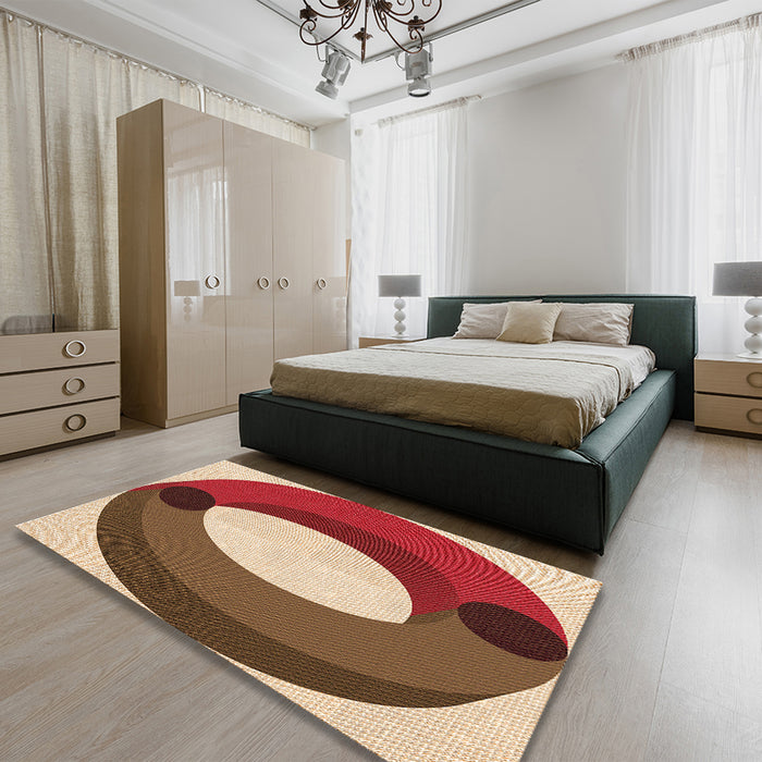 Patterned Tomato Red Rug in a Bedroom, pat2111org