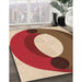 Patterned Tomato Red Rug in Family Room, pat2111org