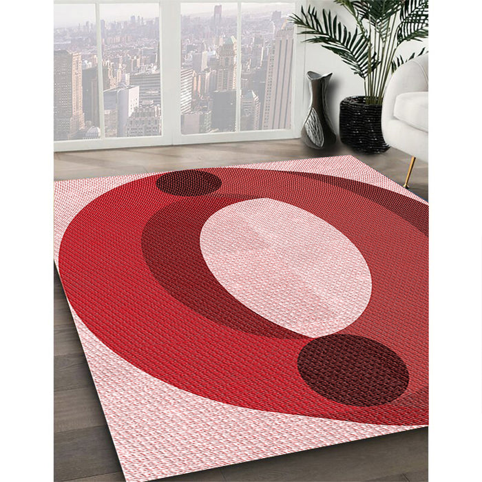 Patterned Light Coral Pink Rug in Family Room, pat2111rd