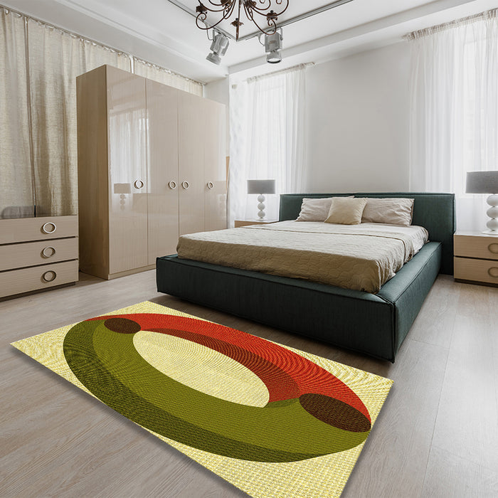Patterned Metallic Gold Rug in a Bedroom, pat2111yw