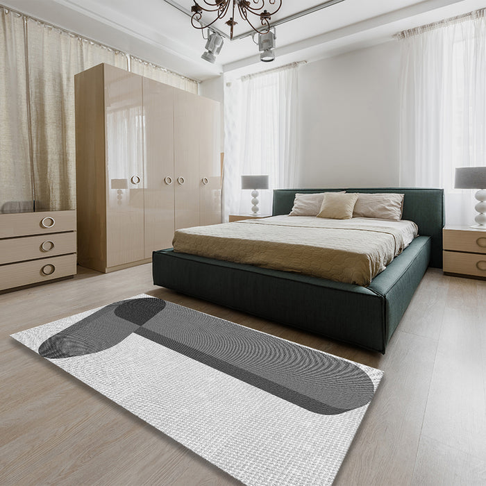 Patterned Platinum Silver Gray Rug in a Bedroom, pat2112gry