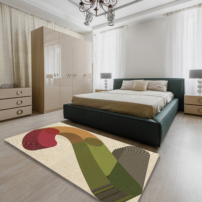 Patterned Saddle Brown Rug in a Bedroom, pat2113brn