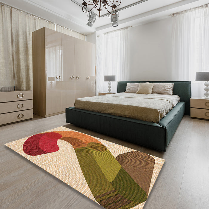 Patterned Mahogany Brown Rug in a Bedroom, pat2113org