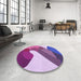 Round Patterned Bright Lilac Purple Rug in a Office, pat2113pur