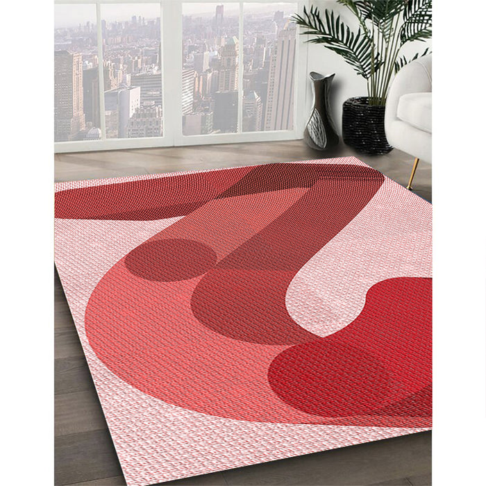 Patterned Light Coral Pink Rug in Family Room, pat2113rd