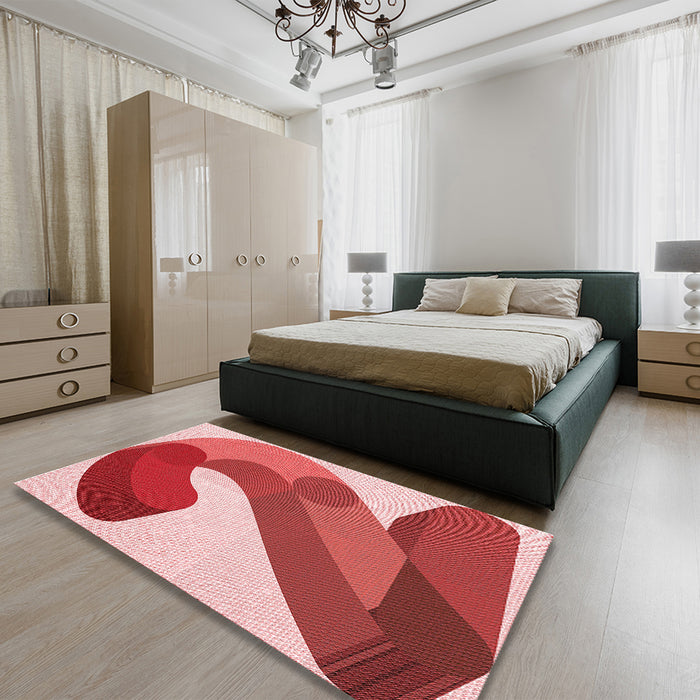 Patterned Light Coral Pink Rug in a Bedroom, pat2113rd