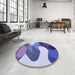 Round Patterned Sapphire Blue Rug in a Office, pat2114blu