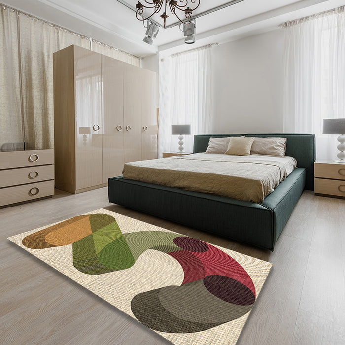 Round Machine Washable Transitional Saddle Brown Rug in a Office, wshpat2114brn