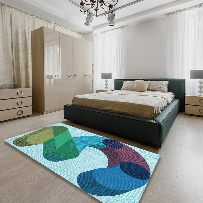 Patterned Greenish Blue Green Rug in a Bedroom, pat2114lblu